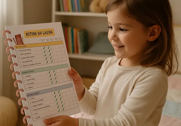 Menina usando seu checklist personalizado