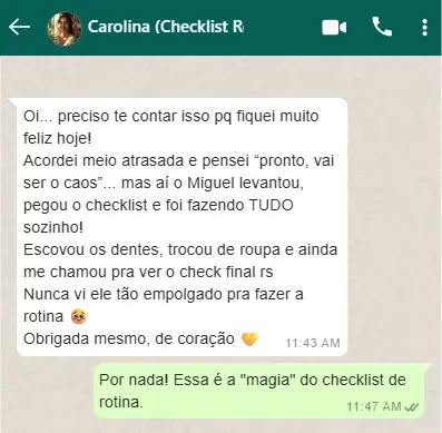 Relato de uma família sobre o checklist